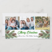 Merry Christmas Modern Pineneedle 3 Photo Collage シーズンカード (正面)