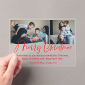 merry christmas modern red scrip 2 photos collage  アクリル招待状 (インサイチュ (ポータブル))