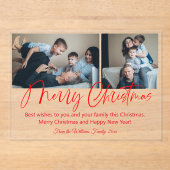 merry christmas modern red scrip 2 photos collage  アクリル招待状 (正面)