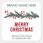 Merry Christmas | Modern Wreath Candle Labels スクエアシール (正面)