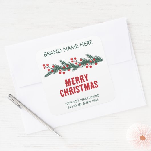 Merry Christmas | Modern Wreath Candle Labels スクエアシール (封筒)