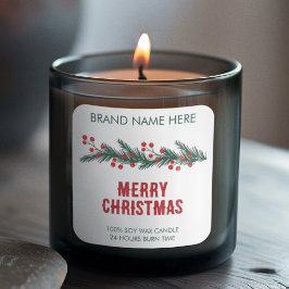 Merry Christmas | Modern Wreath Candle Labels スクエアシール
