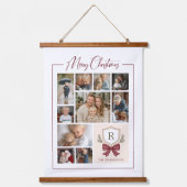 Merry Christmas Monogram Crest 10-Photo Collage 吊り下げ型タペストリー (正面)