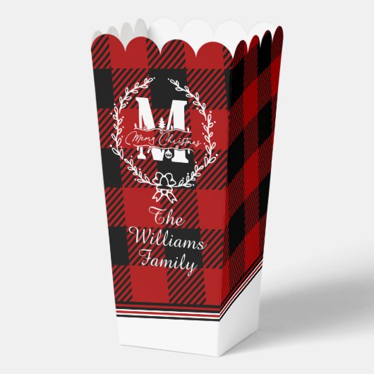 Merry Christmas Monogram Wreath Buffalo Check フェイバーボックス (正面)