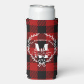 Merry Christmas Monogram Wreath Buffalo Plaid スリム缶クーラー (Seltzer正面)