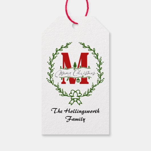 Merry Christmas Monogram Wreath Gift Tag ギフトタグ (裏面)