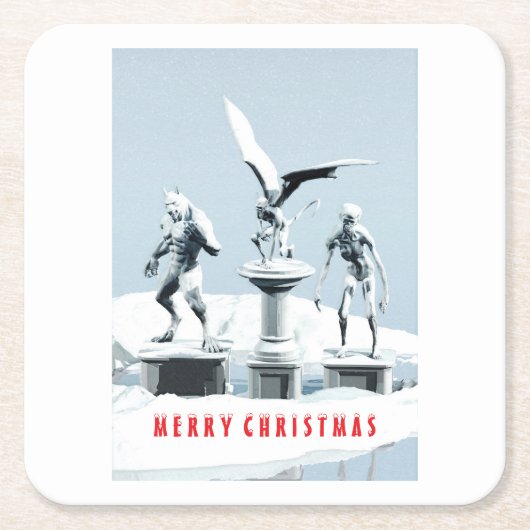 Merry Christmas. Monster ice sculptures スクエアペーパーコースター (正面)