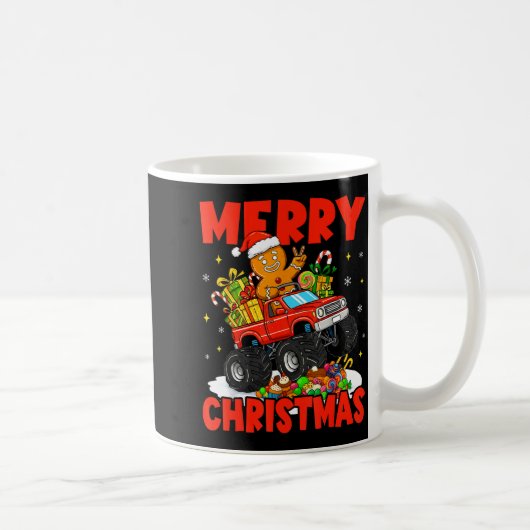 Merry Christmas Monster Truck Funny Gingerbread Me コーヒーマグカップ (右)