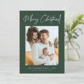 Merry Christmas Moody Rich Green Modern Photo シーズンカード (スタンド正面)