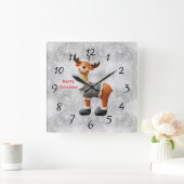 Merry Christmas moose wearing a hat      スクエア壁時計 (ホーム)