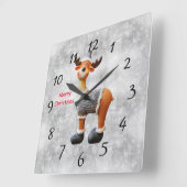 Merry Christmas moose wearing a hat      スクエア壁時計 (傾斜)