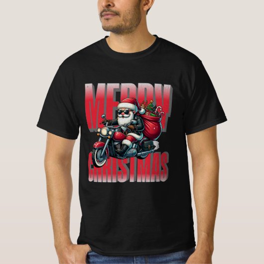 Merry Christmas – Motorcycle Santa Design Tシャツ (正面)