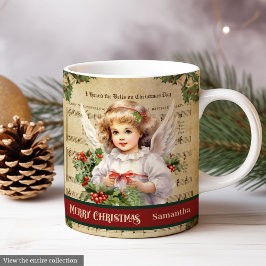Merry Christmas Mug Green Red Angel Celebration コーヒーマグカップ