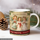 Merry Christmas Mug Green Red Angel Celebration コーヒーマグカップ