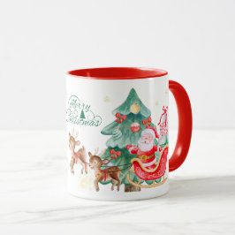 Merry Christmas Mug – Santa & Flying Reindeer マグカップ