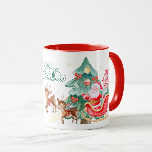 Merry Christmas Mug – Santa & Flying Reindeer マグカップ (正面右)