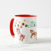 Merry Christmas Mug – Santa & Flying Reindeer マグカップ (正面左)