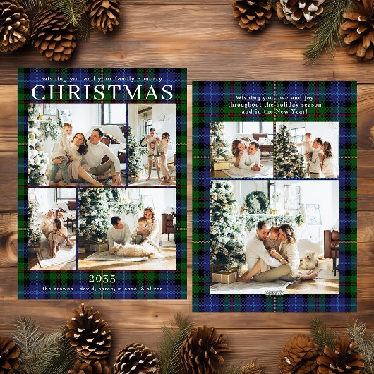 Merry Christmas Multi Photo Green Plaid シーズンカード