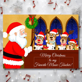 Merry Christmas Music Teacher Santa with Reindeer カード