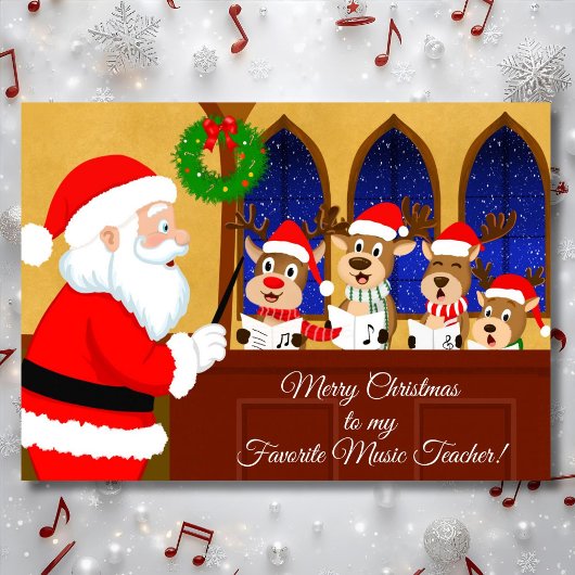 Merry Christmas Music Teacher Santa with Reindeer カード