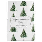 Merry Christmas + Name + From Christmas Tree ミディアムペーパーバッグ (裏面)