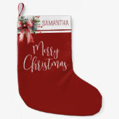 Merry Christmas Name Red Bow Holly スモールクリスマスストッキング (正面)