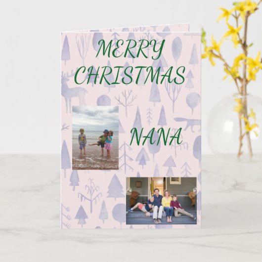 Merry Christmas Nana with Two Photos カード (黄色い花)