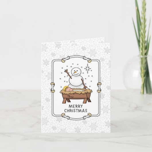 Merry Christmas Nativity Baby Jesus Snowman カード (正面)