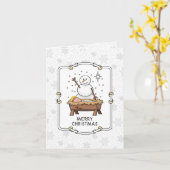 Merry Christmas Nativity Baby Jesus Snowman カード (黄色い花)