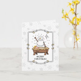 Merry Christmas Nativity Baby Jesus Snowman カード