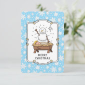 Merry Christmas Nativity Baby Jesus Snowman サンキューカード (スタンド正面)