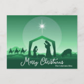 Merry Christmas Nativity Scene Green Religious シーズンポストカード (正面)