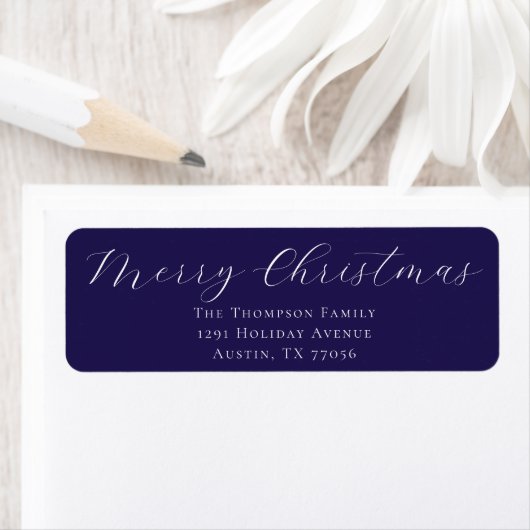 Merry Christmas Navy Blue Return Address Label ラベル (インサイチュ)