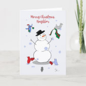 Merry Christmas Neighbor Snowman Holiday Card      カード (正面)