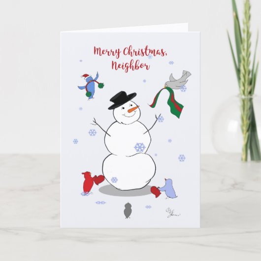 Merry Christmas Neighbor Snowman Holiday Card      カード (正面)