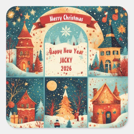Merry Christmas New Year 2026 スクエアシール (正面)