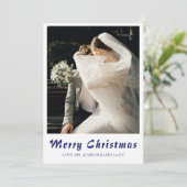 Merry Christmas Newlywed Photo Midnight Blue シーズンカード (スタンド正面)