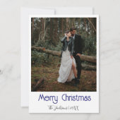 Merry Christmas Newlywed Photo Midnight Blue シーズンカード (正面)
