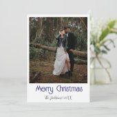 Merry Christmas Newlywed Photo Midnight Blue シーズンカード (スタンド正面)