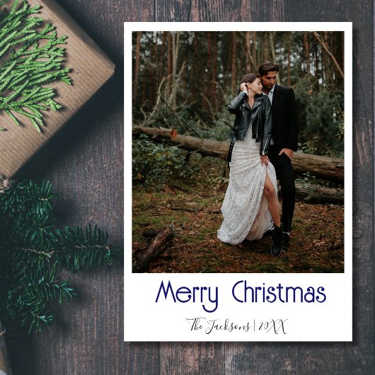 Merry Christmas Newlywed Photo Midnight Blue シーズンカード