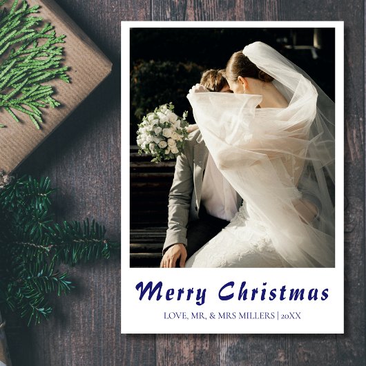 Merry Christmas Newlywed Photo Midnight Blue シーズンカード