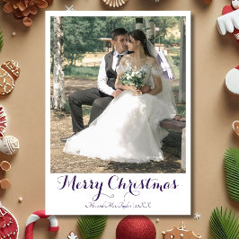 Merry Christmas Newlywed Photo Midnight Purple シーズンカード
