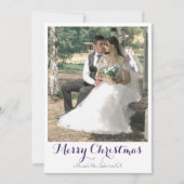 Merry Christmas Newlywed Photo Midnight Purple シーズンカード (正面)