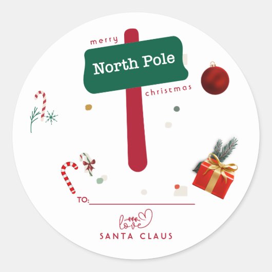 Merry Christmas North Pole Santa Claus  ラウンドシール (正面)