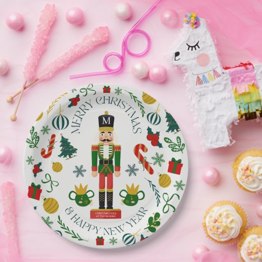 Merry Christmas nutcracker custom monogram ペーパープレート (パーティー)