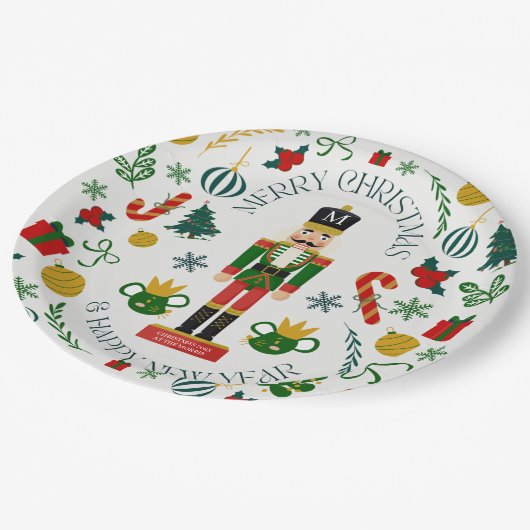 Merry Christmas nutcracker custom monogram ペーパープレート (アングル)