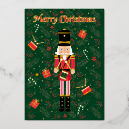 Merry Christmas Nutcracker Green Foil Holiday Card 箔シーズンカード