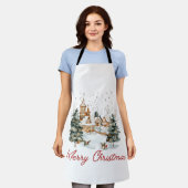Merry Christmas Old Vintage Christmas Illustration エプロン (着用した状態)