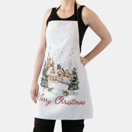 Merry Christmas Old Vintage Christmas Illustration エプロン
