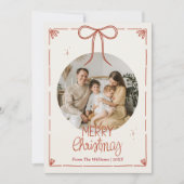 Merry Christmas One Photo Cute Red Ribbons  シーズンカード (正面)